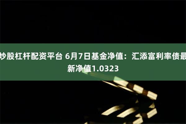 炒股杠杆配资平台 6月7日基金净值：汇添富利率债最新净值1.0323