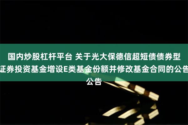 国内炒股杠杆平台 关于光大保德信超短债债券型证券投资基金增设E类基金份额并修改基金合同的公告